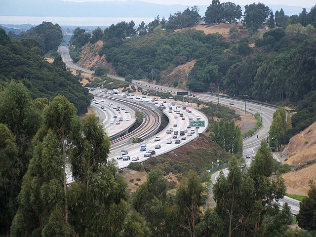 BART runs in the median through Castro Valley