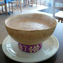 Hot bowl of champurrado as served at a Mexican breakfast Champurrado thenewplace sf.jpg