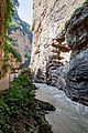 * Nomination Chegem gorge: In the gorge of the Chegem river, Kabardino-Balkaria--AlixSaz 15:40, 22 July 2022 (UTC) * Promotion The bottom half looks good, but the top-left background cliff looks hazy, and the sky is a bit blown. Perhaps correctable by removing haze? --Mike Peel 17:49, 23 July 2022  Comment Unfortunately, the shooting conditions from the dark gorge, the humid morning air and the angle of the sun's rays, saturated the aerial perspective.--AlixSaz 21:08, 23 July 2022 (UTC)  Support Fair enough, I think this is good enough for QI. --Mike Peel 20:39, 26 July 2022 (UTC)