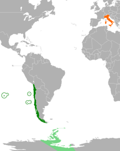 Mappa che indica l'ubicazione di Cile e Italia