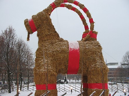 Julbock, a giant Christmas goat at the Gävle town market, Sweden