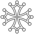 Tulúzi (árnyék-)kereszt (de: beknöpftes ausgebrochenes Schlüsselkreuz, Tolosanerkreuz, Schlüsselbordkreuz, Schlüsselkreuz, Schlüsselringenkreuz, Blattkreuz) a tulúzi grófok címeréből