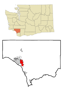 Obszary Cowlitz County Washington Incorporated and Unincorporated Kelso Highlighted.svg