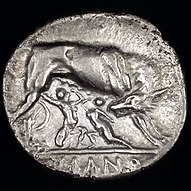 Romulus and Remus sucking at the udder of the mother she-wolf. c. 269-266 BC. Cr 20-1-Reverse.jpg