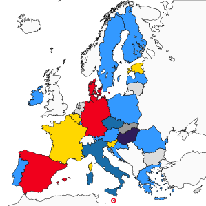 European political affiliation of the current members of the European Council Current membership of the European Council.svg