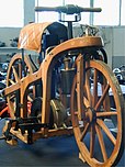 Daimler riding car replica from 1885, Gottlieb Daimler and Wilhelm Maybach constructed the riding car, a forerunner of the motorcycle