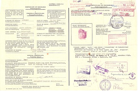 Certificate of Dischargeof a German General(Front- and Backside)