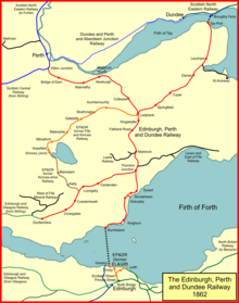 The Edinburgh, Perth and Dundee Railway system in 1862 EP&DR 1862.png