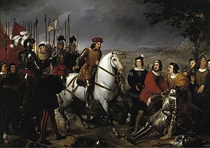 Великий Капитан в битве при Чериньоле находит тело герцога Немурского. Художник Федерико Мадрасо, 1835 год, Музей Прадо.