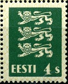 1930s: Coat of arms lions.
Standard stamps. Estonian-stamps-State Lions-1930s issue.jpg