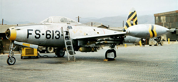 The fully armed squadron CO's F-84E during the Korean War