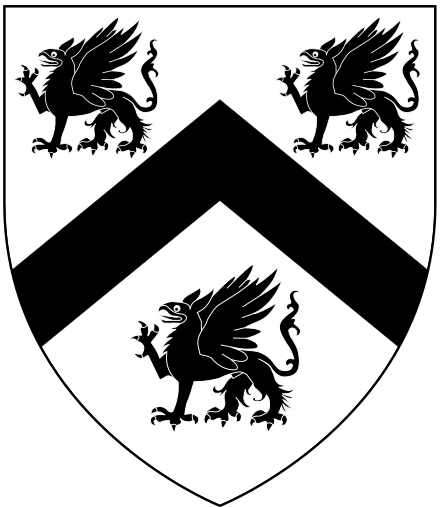 Arms of Finch: Argent, a chevron between three griffins passant sable
