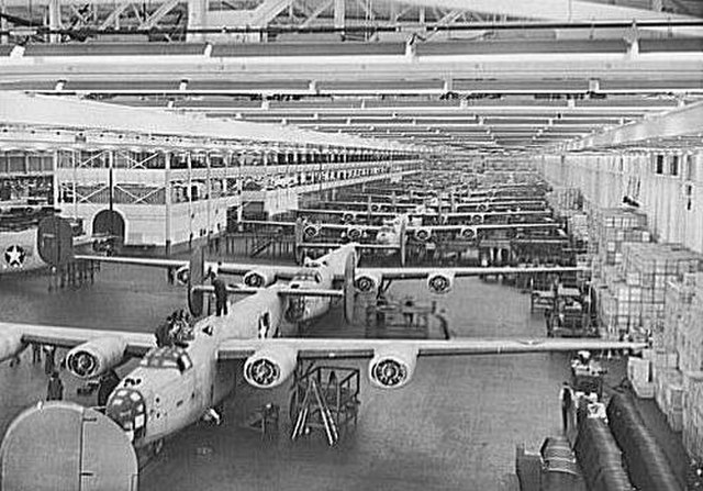 B-24 Liberator bombers being mass-produced at Ford's Willow Run assembly plant in 1944