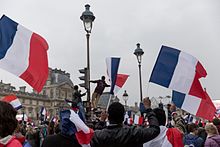 Macron's supporters celebrating his victory at the Louvre on 7 May 2017 French Election- Celebrations at The Louvre, Paris (33707026433).jpg