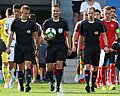 von links nach rechts: Schiedsrichterassistent Sebastian Gruber (Österreich), Schiedsrichter Boris Marhefka (Slovakei) und Schiedsrichterassistent Stefan Pichler (Österreich) from left to right: assistentreferee Sebastian Gruber (Austria), referee Boris Marhefka (Slovakia) and assistentreferee Stefan Pichler (Austria)