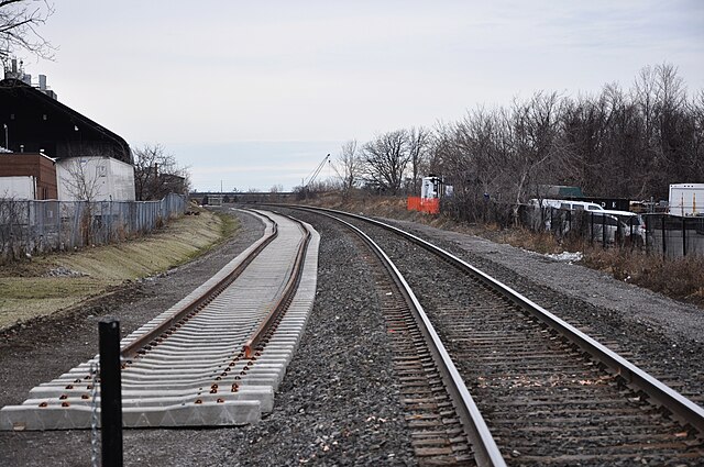 Second track under construction in 2015 between Rutherford and York University stations