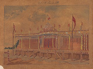 Design for setting of Charles Kean's Richard II at the Princess's Theatre on March 12, 1857, Act 1, Scene 3