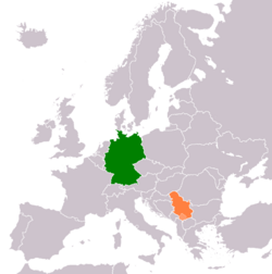 Kartta, josta käyvät ilmi Saksan ja Serbian sijainnit