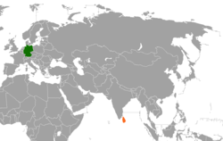 Plassering av Tyskland og Sri Lanka