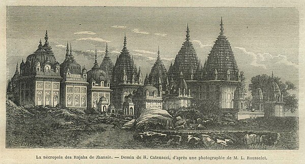 A drawing of the necropolis of the Rajahs of Jhansi, 1872