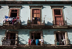 Balconies with drying wash. Havana (La Habana), Cuba