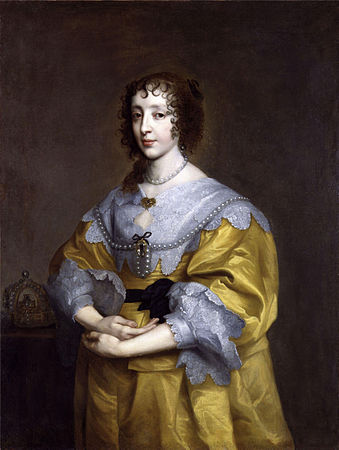 Portret van koningin Henriëtta Maria van Frankrijk (1609–1669), gemalin van koning Karel I van Engeland, in 1632/35. Schilderij door Anthony van Dyck (1599–1641).