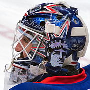 Henrik Lundqvist's mask featuring the Statue of Liberty