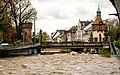 Hochwasser an der Dreisam am 17. April 2016, hier in der Innenstadt