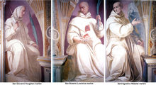 Portraits of Saints John Houghton, Robert Lawrence and Augustine Webster. Portraits from the Certosa di Bologna. They were the first Carthusians to be martyred in England. Houghton-lawrence-webster.png