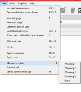 Huggle 3 User menu