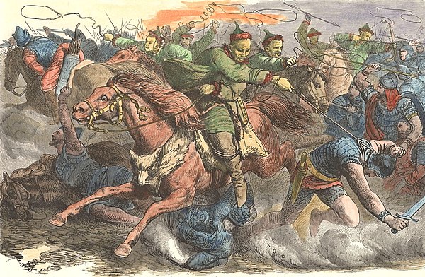 Huns in battle with the Alans. An 1870s engraving after a drawing by Johann Nepomuk Geiger (1805–1880).