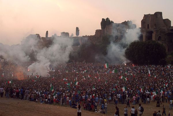 Italian fans celebrating the 2006 World Cup win at the Circus Maximus in Rome