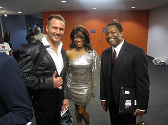 Festival director Tanya Kersey with South African singer-songwriter Jason Hartmann at the HBFF in February 2013 Jason at Hollywood Black Film Festival in Hollywood.jpg