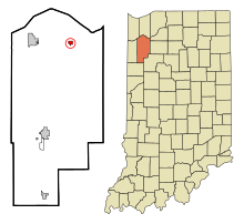 Jasper County Indiana beépített és be nem épített területek Wheatfield Highlighted.svg