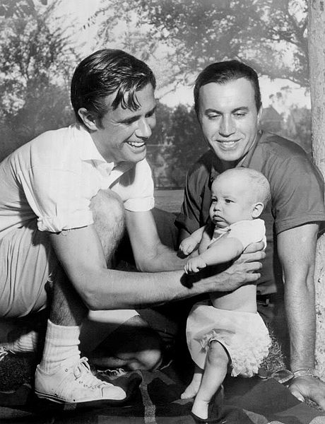 File:John Lupton and daughter Rolllin with Michael Ansara 1957.JPG