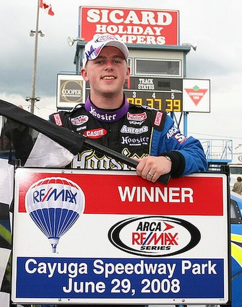 Allgaier in victory lane after winning the ARCA race at Cayuga in 2008, one of his six wins that year en route to the title