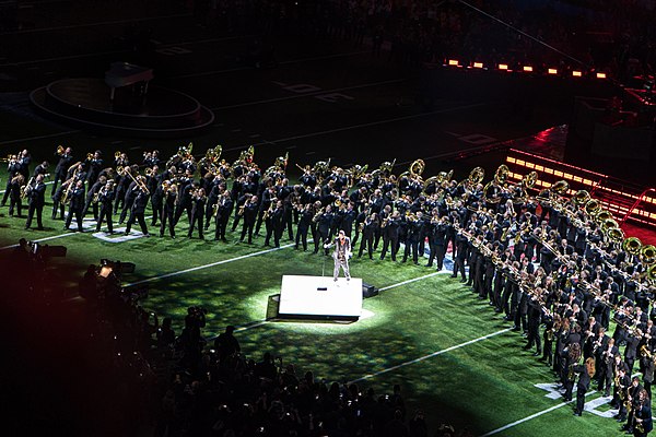 The Pride of Minnesota performing in the Super Bowl LII halftime show with Justin Timberlake.