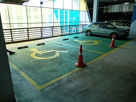 Car parks for the disabled in Johor Bahru. Major public places in the city are equipped with such facilities.