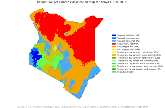 A Koppen climate classification map of Kenya. Koppen-Geiger Map KEN present.svg