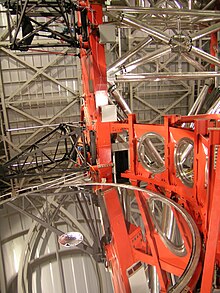 The largest non-segmented mirror in an optical telescope in 2009, one of the Large Binocular Telescope's two mirrors. LBT 3.JPG