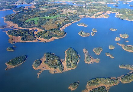 An aerial view of some islands in the Archipelago Sea