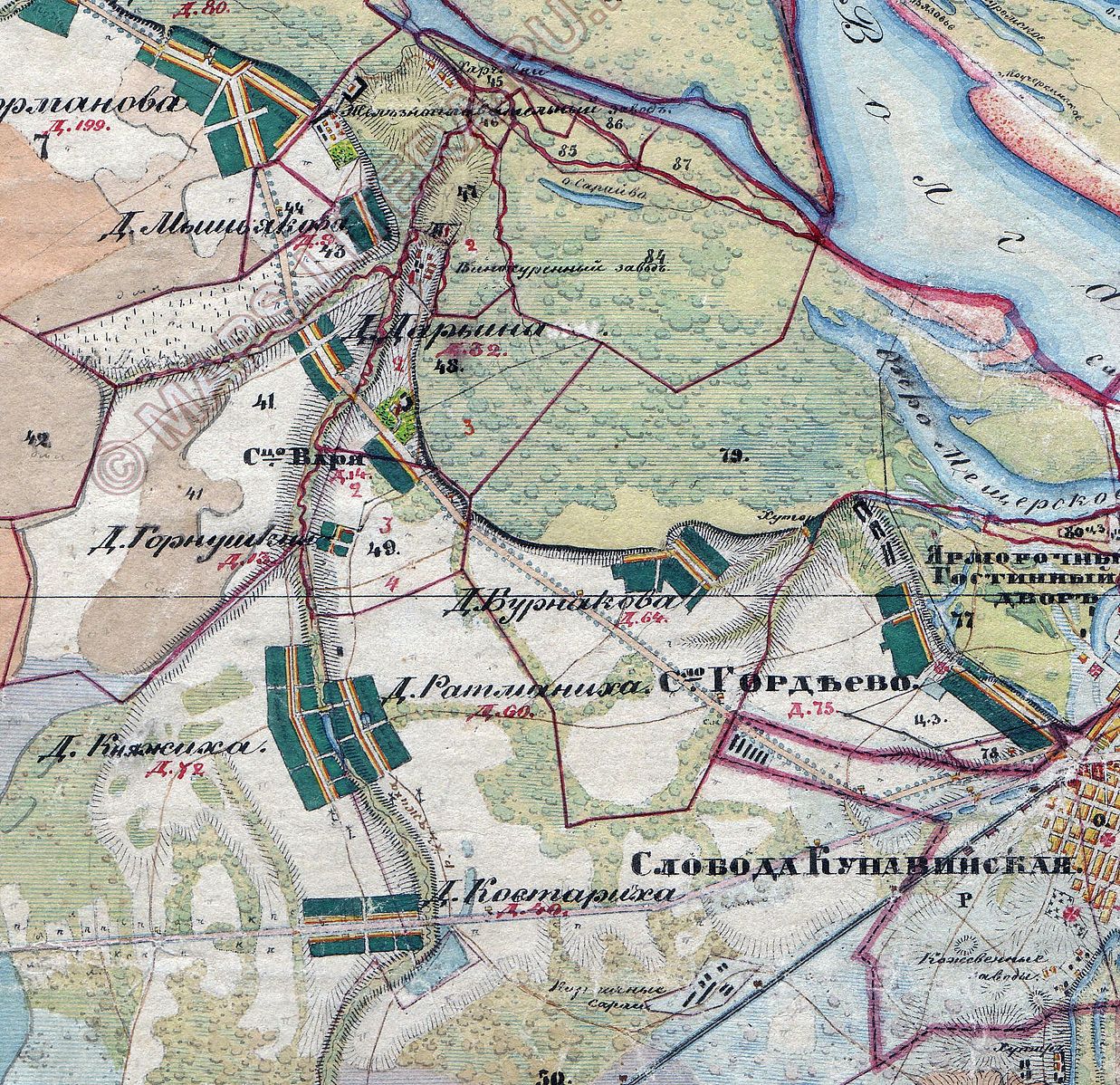 Карта нижегородской губернии 1850