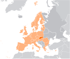 Location of Slovakia on the map of Europe.