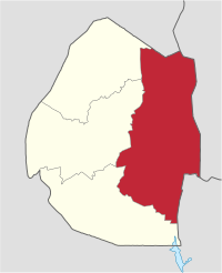 Mapa de Eswatini mostrando o distrito de Lubombo