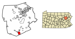 Location of Hazleton in Luzerne County, Pennsylvania.