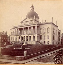 Stereograph image of the State House c. 1862, before wings were added to the building MAstatehouse62.jpg