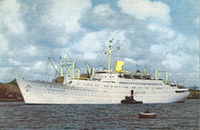 Postal en color del liner Stockholm en la década de 1950.