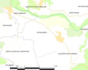 Poziția localității Potelières