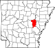 Map of Arkansas highlighting Prairie County.svg