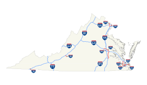 A map of the Interstate Highways in Virginia